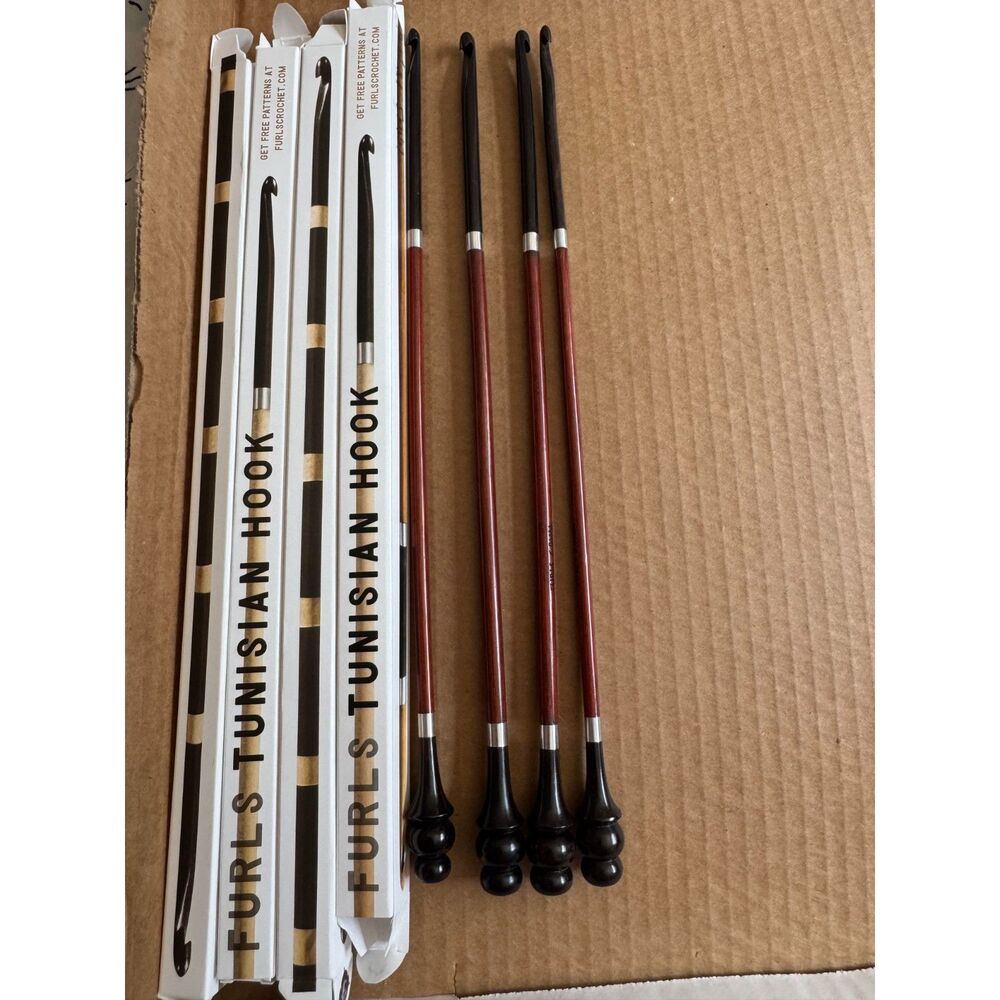 Set of 4 Furls Tunisian Crochet Hooks, Padauk, Sizes H - K